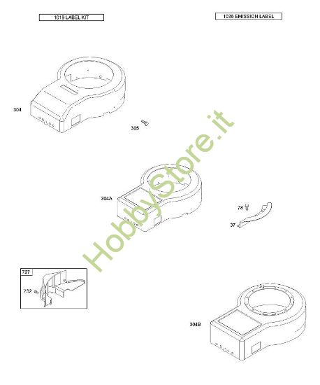 C - Alloggiamenti ventola, etichetta e etichette emissioni B&S - 28 €¦ 28N707-1139-E1 brand Stihl